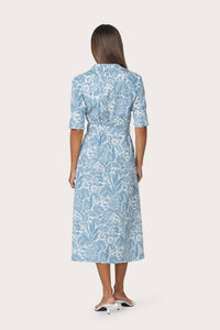 LUSANA Chrissie Belted Poplin Dress in botanical - women's dress - detail view