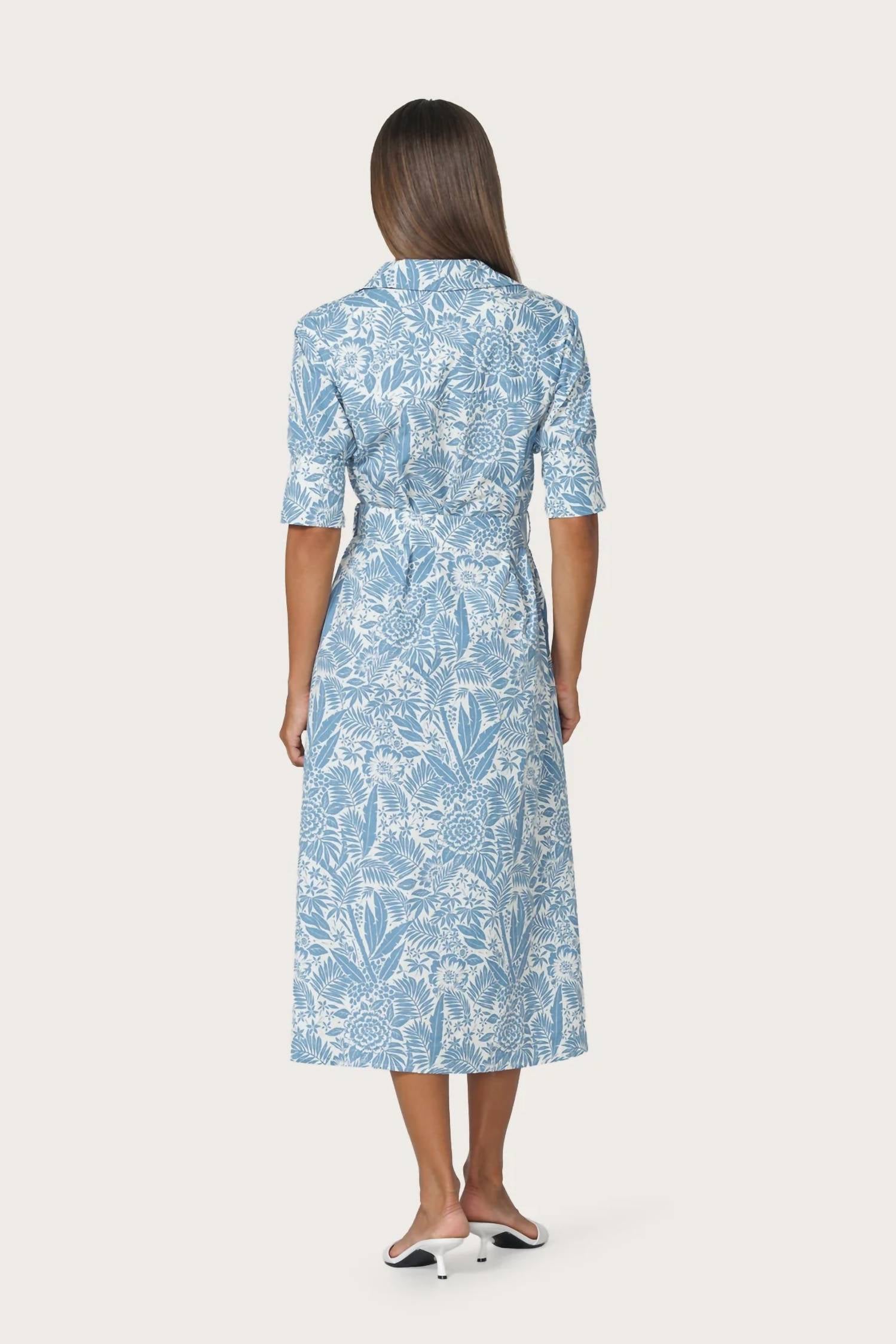 LUSANA Chrissie Belted Poplin Dress in botanical - women's dress - detail view