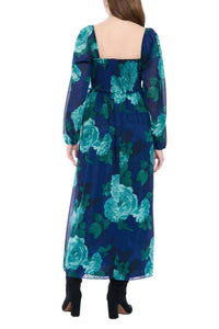 London Times - Floral Smocked Shirred Bodice Flowing Babydoll Dress