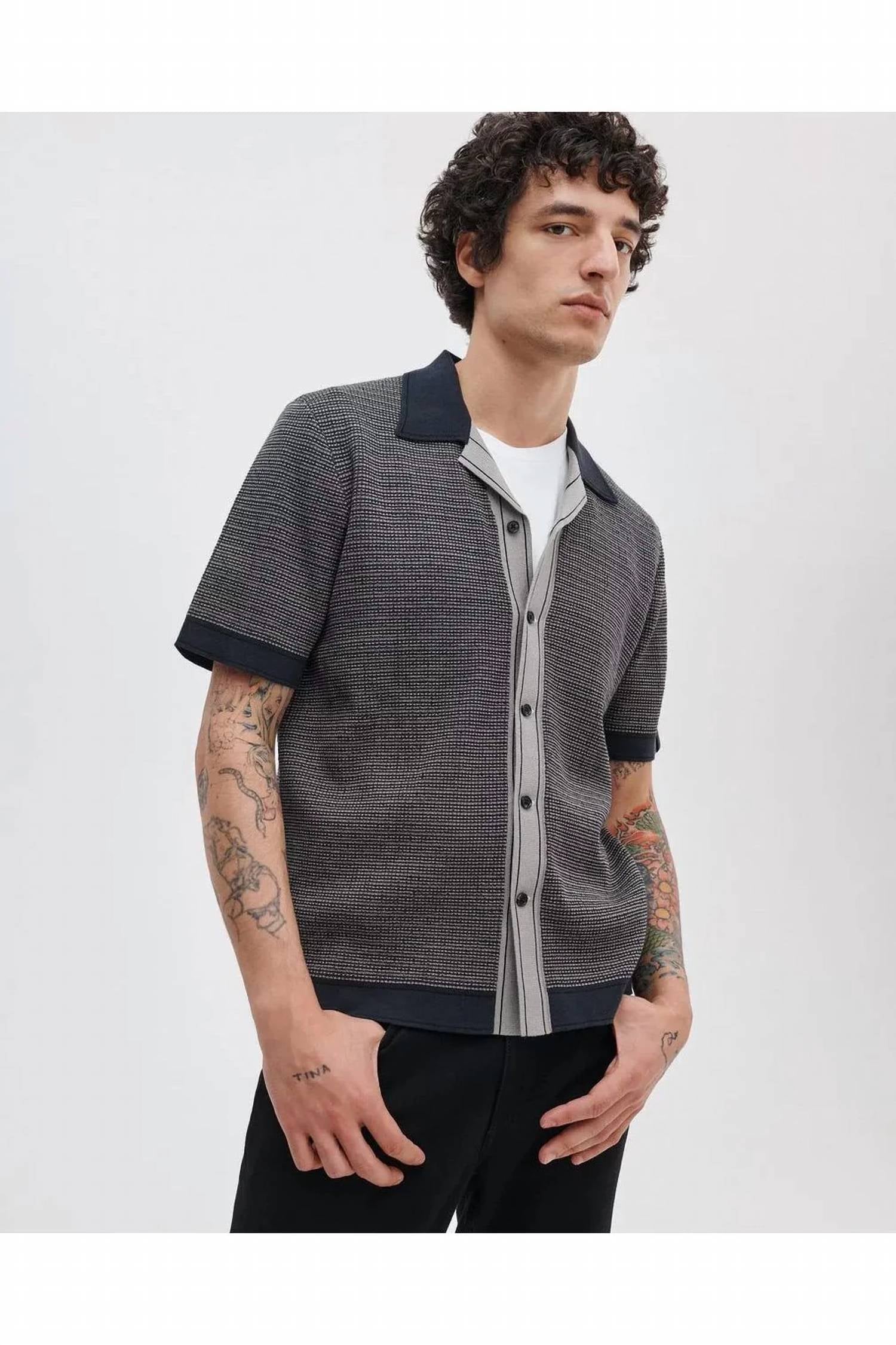 Rag & Bone - Harvey Contrast Trim Knit Camp Shirt