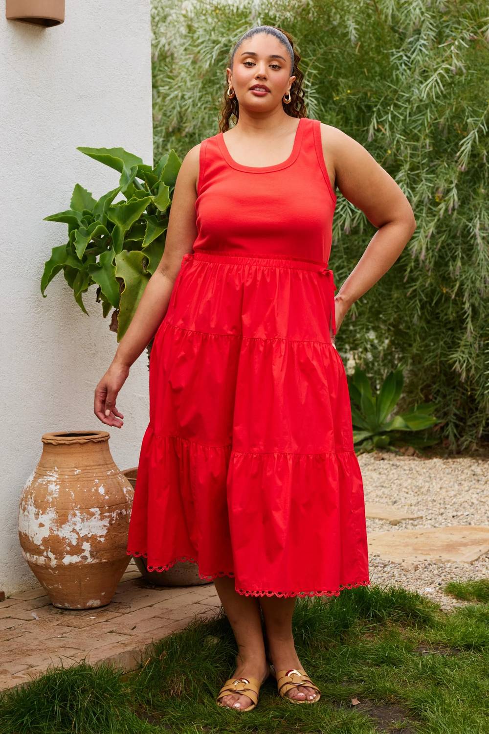 Skies Are Blue - Chanler Knit Mixed Media Midi Dress - Plus