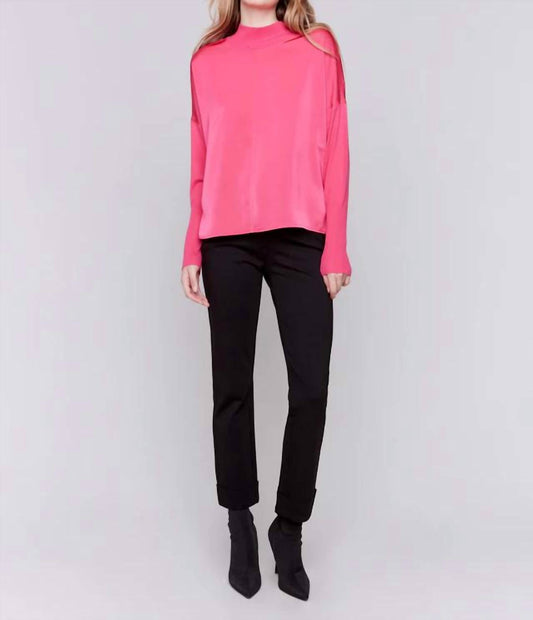 Charlie B - Mock Neck Satin Knit Combo