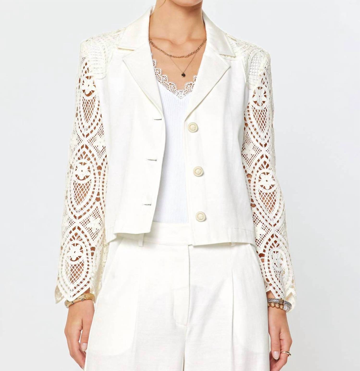 current air Crochet Lace Detail Jacket in ivory - women's jacket