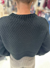 SAGE THE LABEL Odessa Waffle Stitch Cardigan in black - women's cardigan - detail view