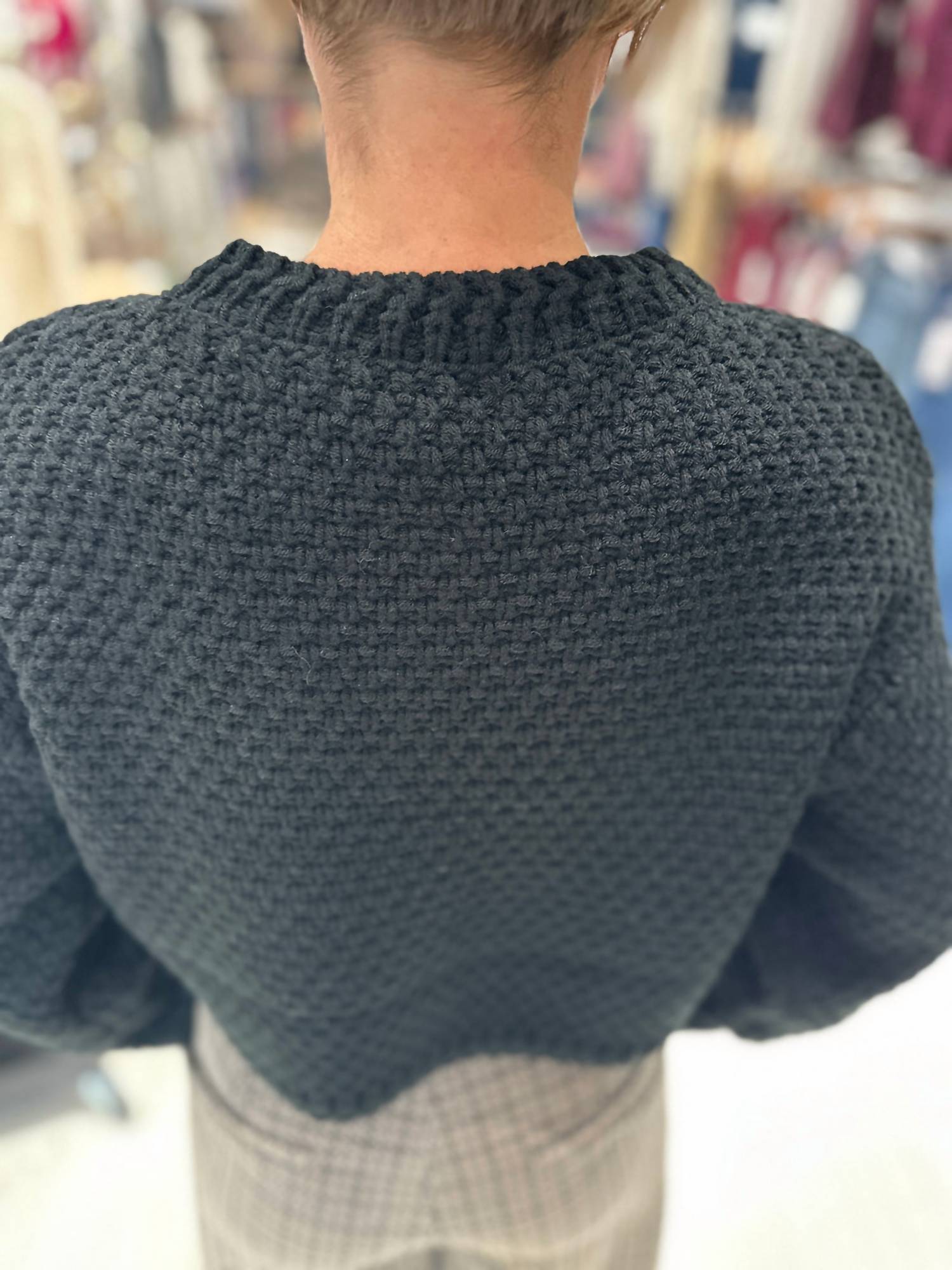 SAGE THE LABEL Odessa Waffle Stitch Cardigan in black - women's cardigan - detail view