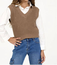 Vintage Havana Girls 2fer Vest With Blouse in white brown - kids' blouse
