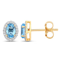 Diana M Jewels Women's Oval Natural Aquamarine Stud Earrings (0.90 Ct) - Delicate in 14k yellow gold - women's jewelry - detail view