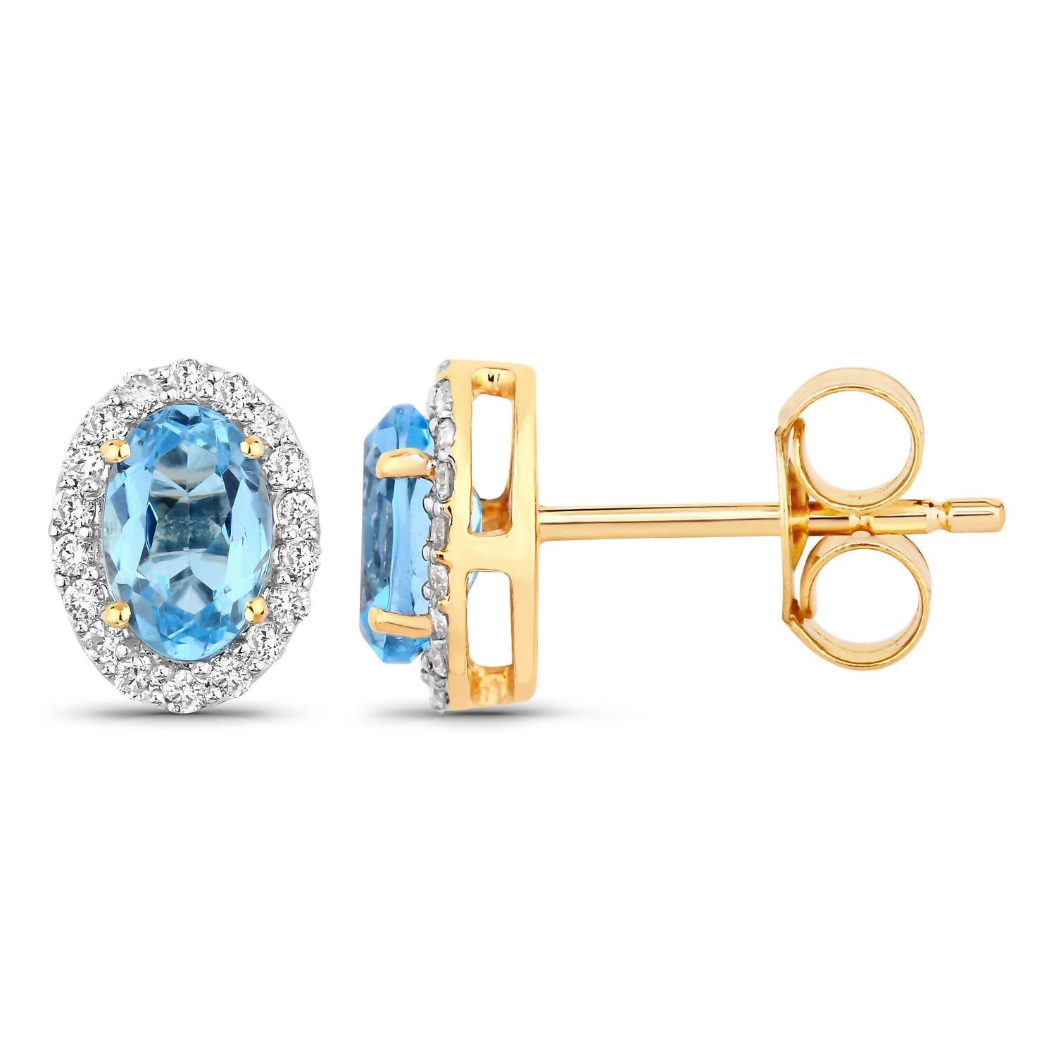 Diana M Jewels Women's Oval Natural Aquamarine Stud Earrings (0.90 Ct) - Delicate in 14k yellow gold - women's jewelry - detail view