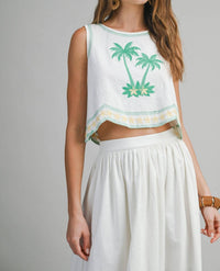 Lafayette 148 Palmette Embroidered Crop Top in white - women's shirt - view 6