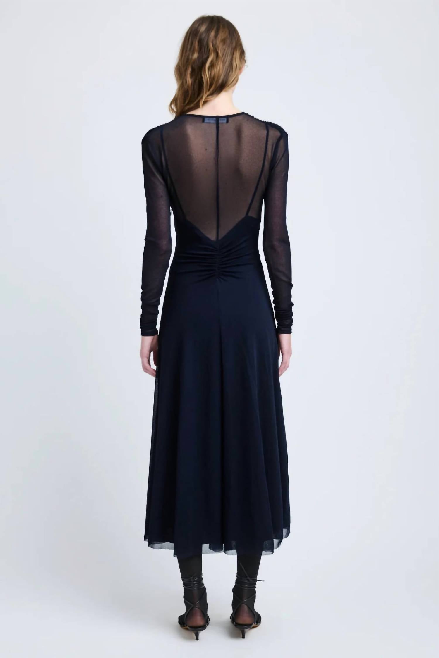 Proenza Schouler Kerstin Long Sleeve Dress in midnight - women's dress - detail view