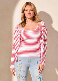 Tribal - Baby Rib Striped Scoop Neck Fitted Tank Top