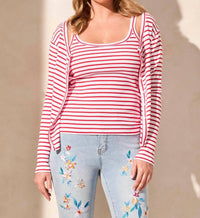 Tribal - Baby Rib Striped Scoop Neck Fitted Tank Top