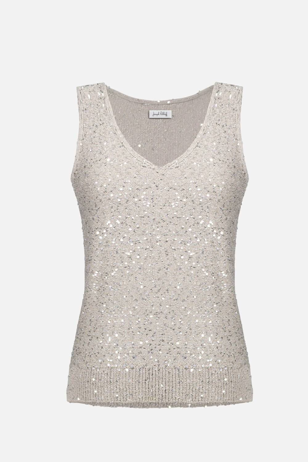 Joseph Ribkoff Sequins Yarn V-Neck Camisole in moonstone - women's shirt - alternate view