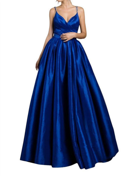 Andrea & Leo Couture - V-Neck Pleated A-Line Evening Gown