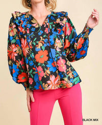 Umgee - Satin Floral Print Top