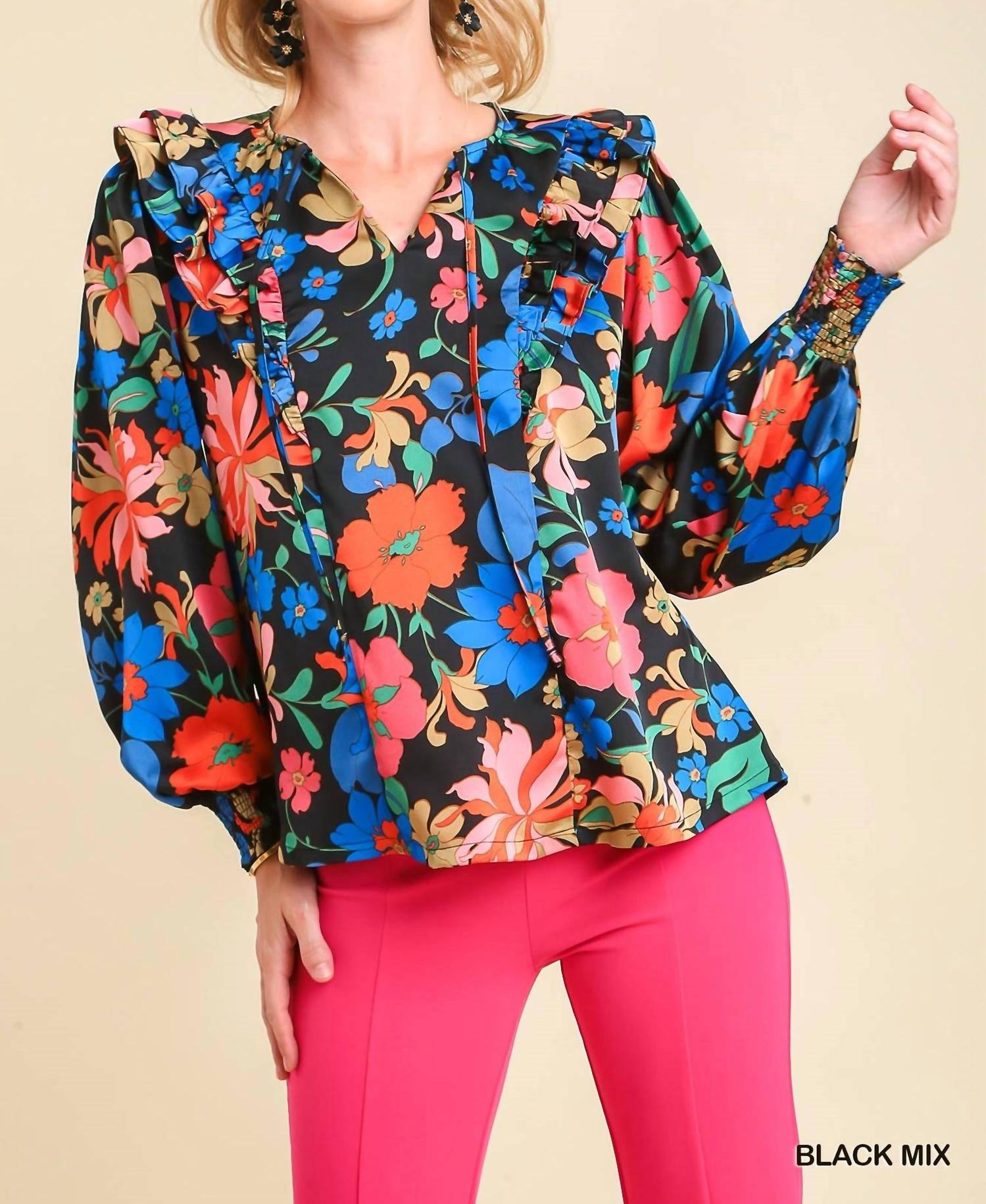 Umgee - Satin Floral Print Top