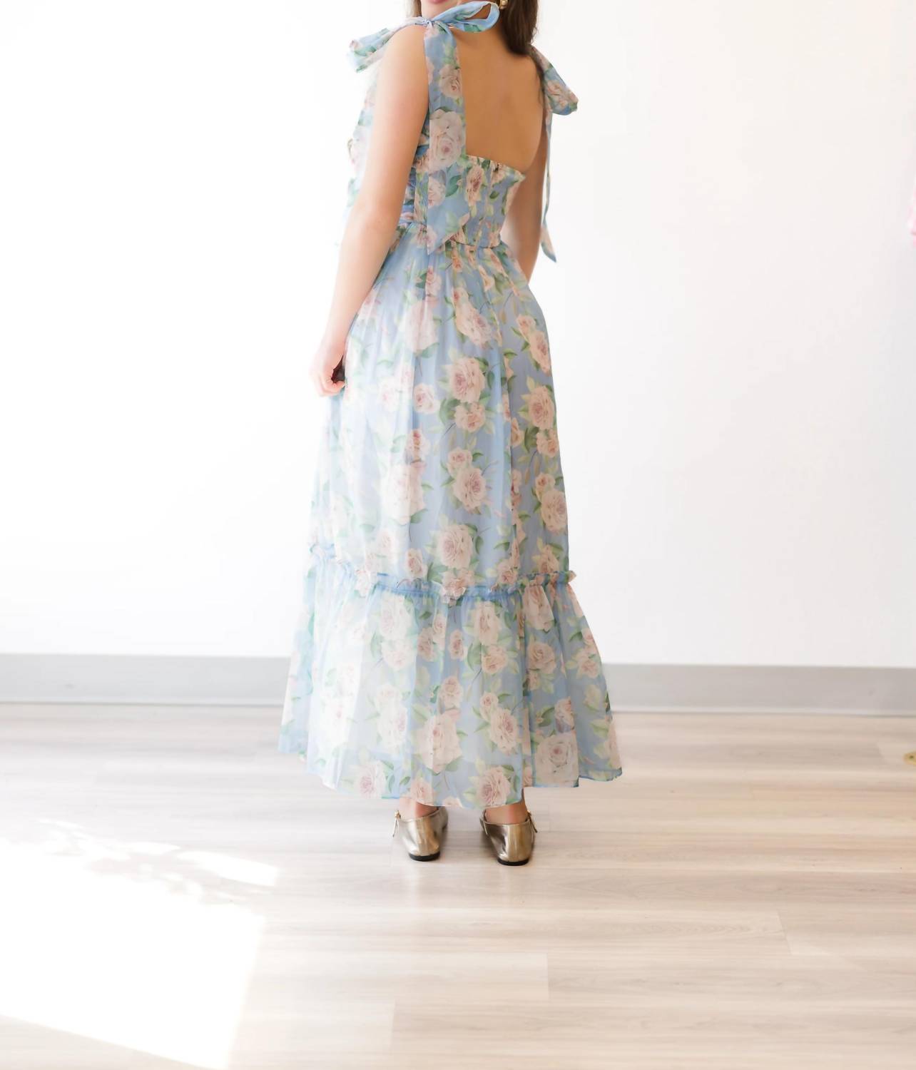 Mable - Organza Ruched Tiered Midi Dress