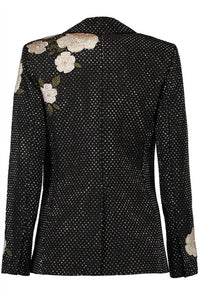 alice + olivia Macey Embellished Notch Lapel Blazer in black hematitie - women's jacket - view 12