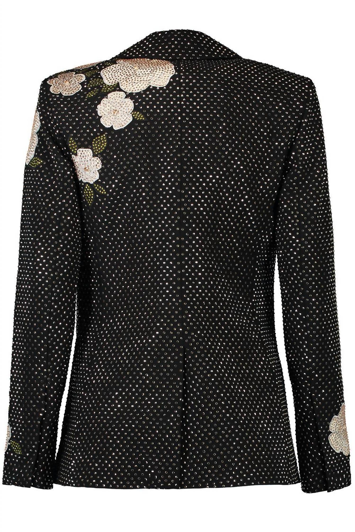 alice + olivia Macey Embellished Notch Lapel Blazer in black hematitie - women's jacket - view 7