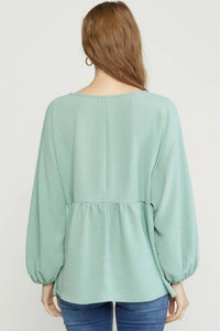 Entro - Textured Long Sleeve Babydoll Top