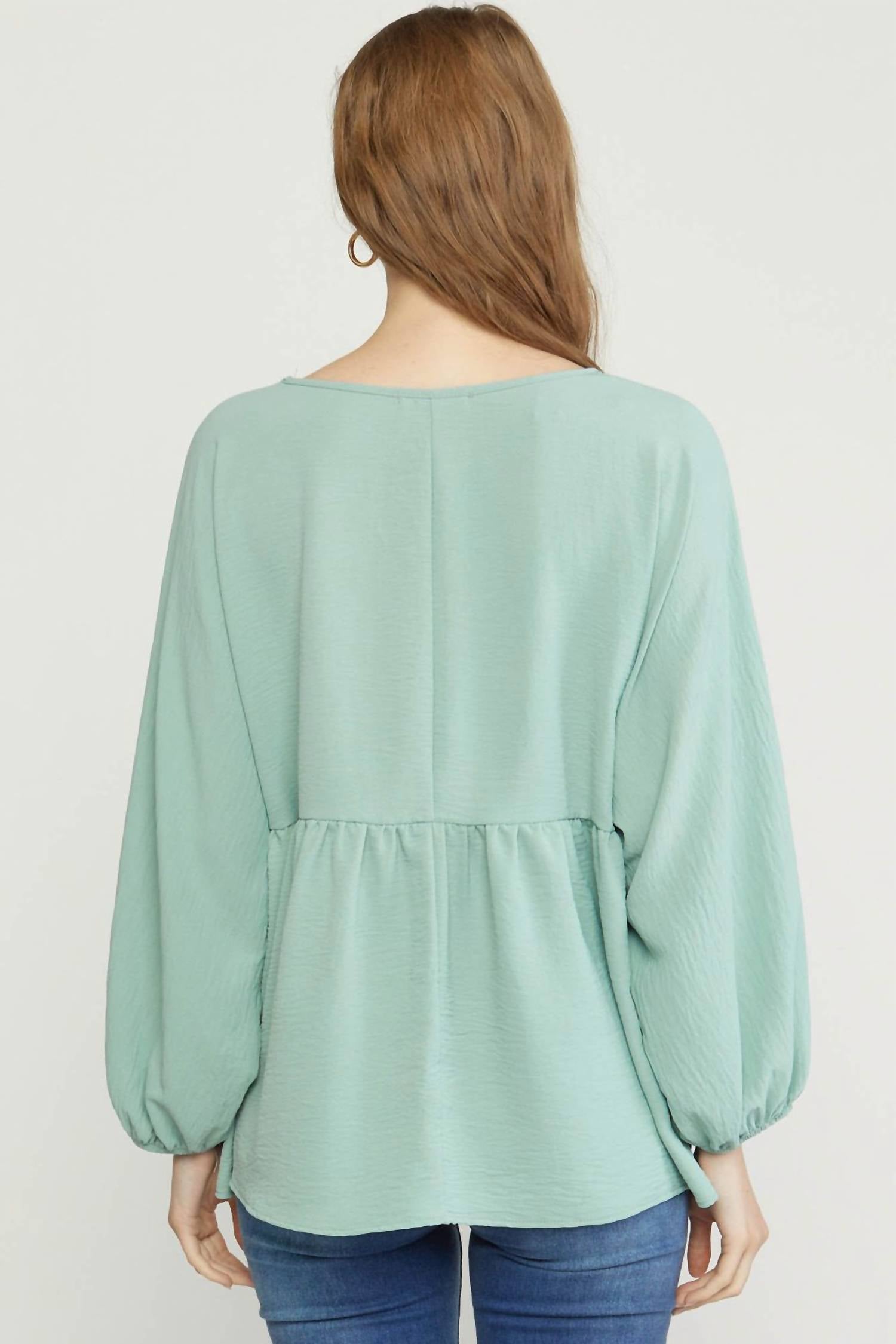 Entro - Textured Long Sleeve Babydoll Top