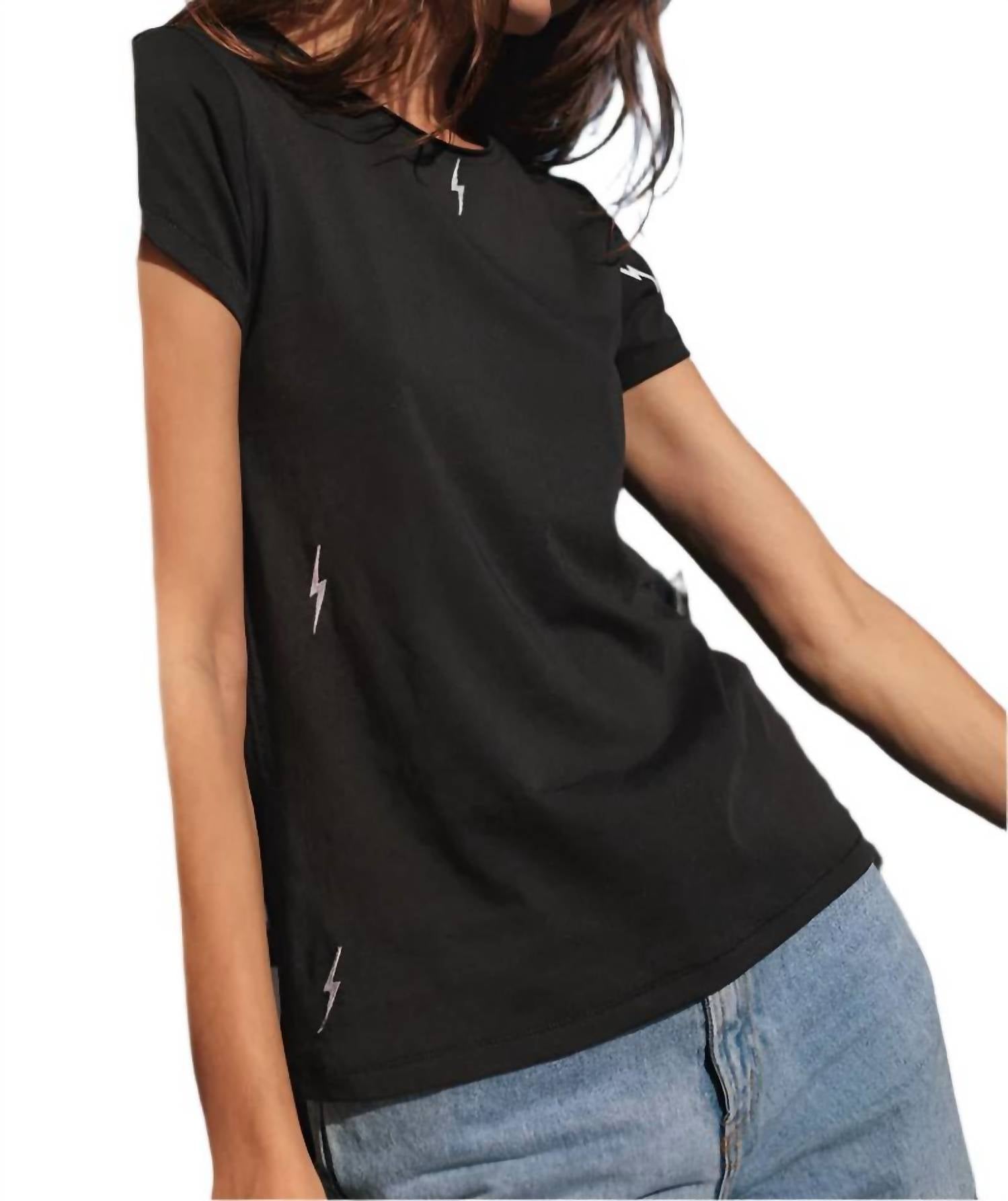 catherine gee Embroidered Bolt Cotton T-shirt in black - women's t-shirt - detail view