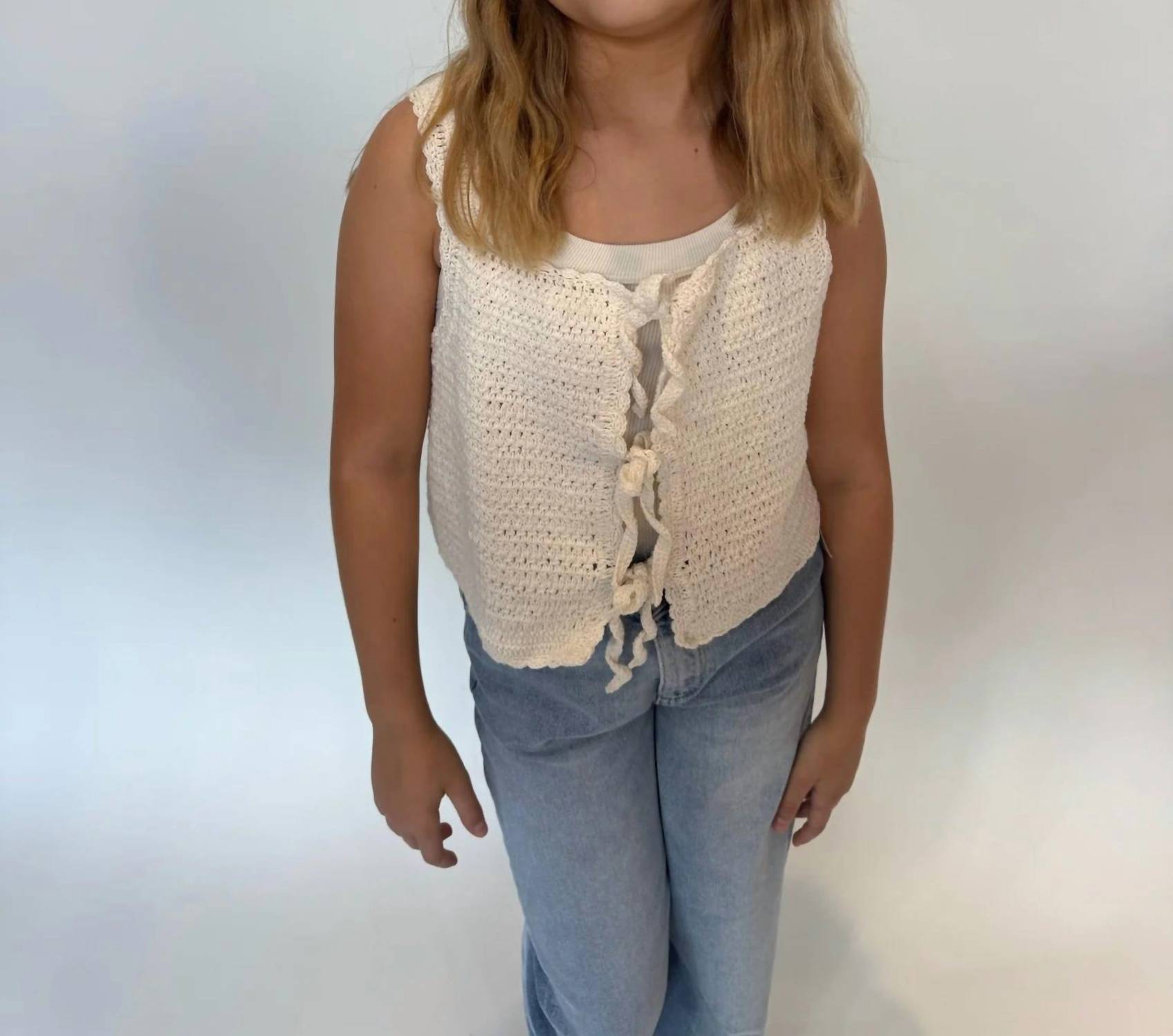 Romi The Brand Girls' Azure Crochet Tank in white - kids' tank top