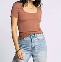 Thread & Supply Katara Scoop Neck Tee in brown - women's blouse - detail view