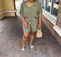 Audrey Lane - Button Front V-neck Romper