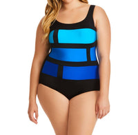Longitude - Color Block One Piece Swimsuit - PLUS