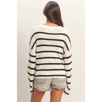 Double Zero Wide Sleeve Striped Sweater in black - women's sweater - alternate view