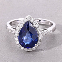 Diana M Jewels Women's Pear Natural Ceylon Blue Sapphire Fashion Ring (3.33 Ct) - Signature Plus in 18k white gold - women's jewelry - detail view