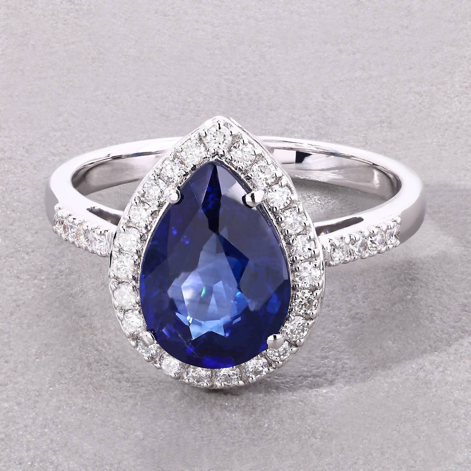 Diana M Jewels Women's Pear Natural Ceylon Blue Sapphire Fashion Ring (3.33 Ct) - Signature Plus in 18k white gold - women's jewelry - detail view