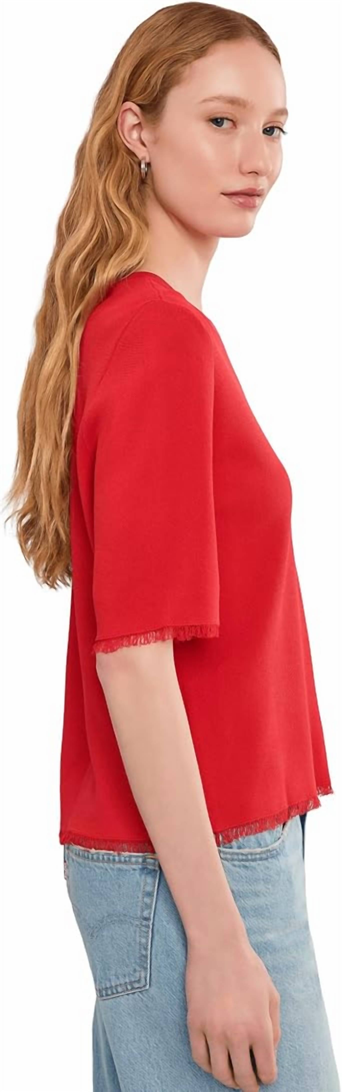 Elliott Lauren - Fray Short Sleeve Crew Neck Sweater With Fringe Detail