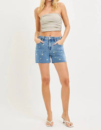 Risen - Floral Embroidered Denim Shorts