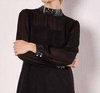 Apricot - Sequin Mock Neck Long Sleeve Mini Dress
