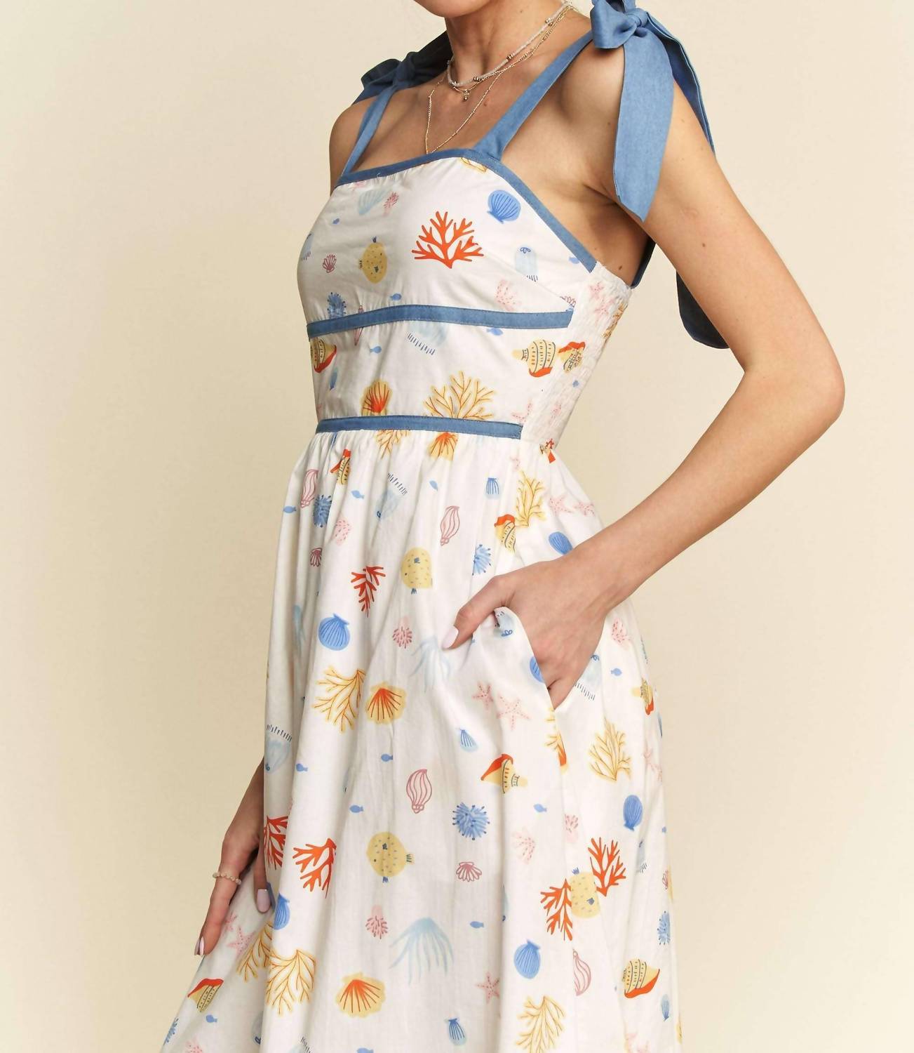 Davi & Dani - Binding Detail Smocking Summer Maxi Dress