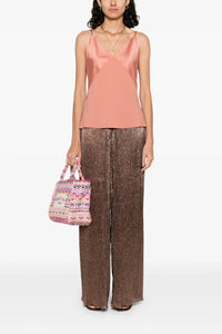 forte forte Froisse Lame Regular Waist Palazzo Pants in poudre - women's pants