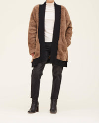 Grade & Gather - Fireside Contrast Border Fuzzy Cardigan