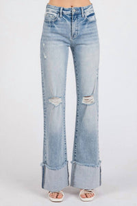 Petra153 Hattie High Rise Cuffed Hem Flare Jeans in blue - women's jeans