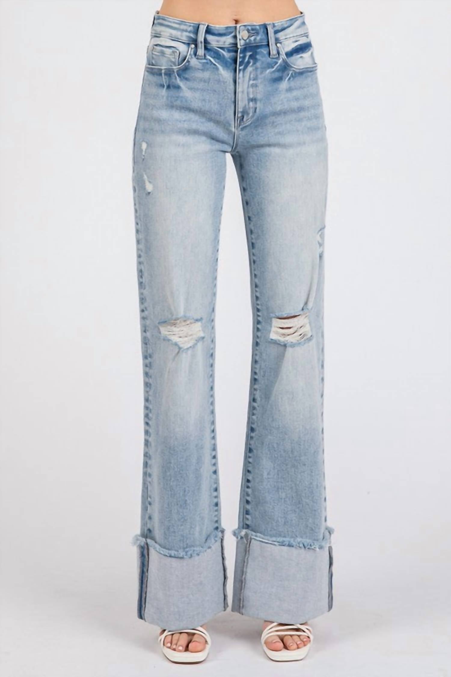 Petra153 Hattie High Rise Cuffed Hem Flare Jeans in blue - women's jeans