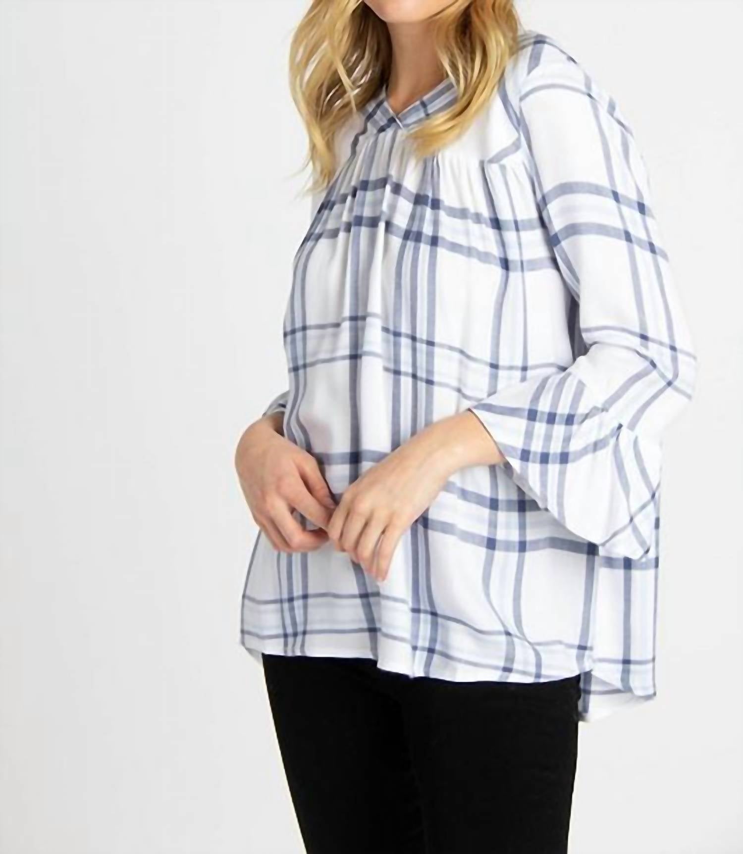 Tea N Rose - Relax Fit Tiered Plaid Top Blouse
