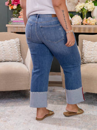 Hidden - Cuffed Tape Cropped Straight Jeans