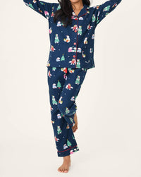 PJ Salvage Bearly Awake 3-piece Flannel Pajama Set in navy - women's intimate