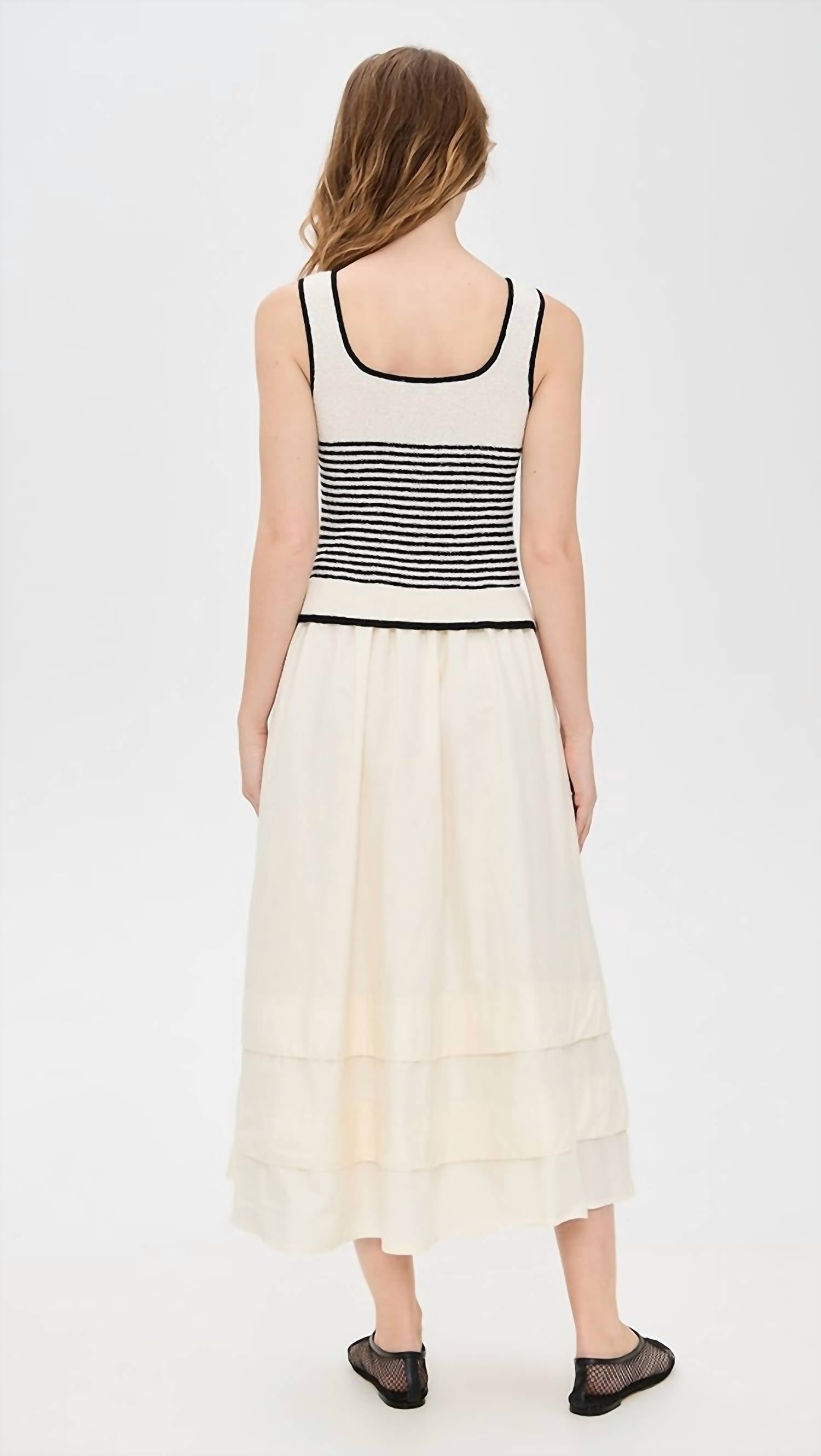 Moon River - Striped Knit Top Midi Dress