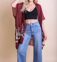 Leto - Lightweight Floral Embroidered Tassels Boho Festival Kimono Wrap