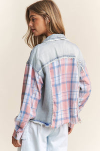 J.Nna - Color Block Plaid And Denim Jacket