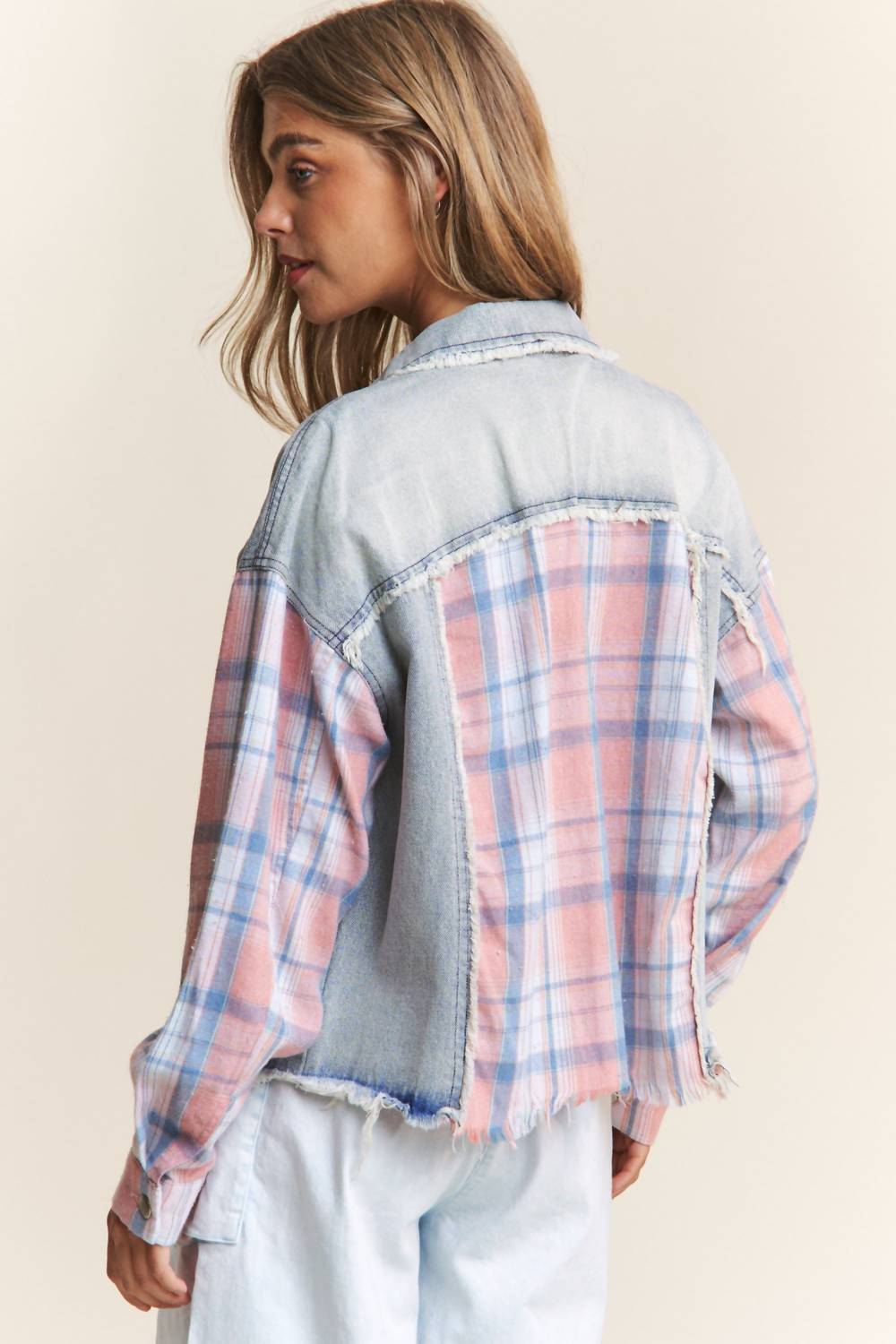 J.Nna - Color Block Plaid And Denim Jacket