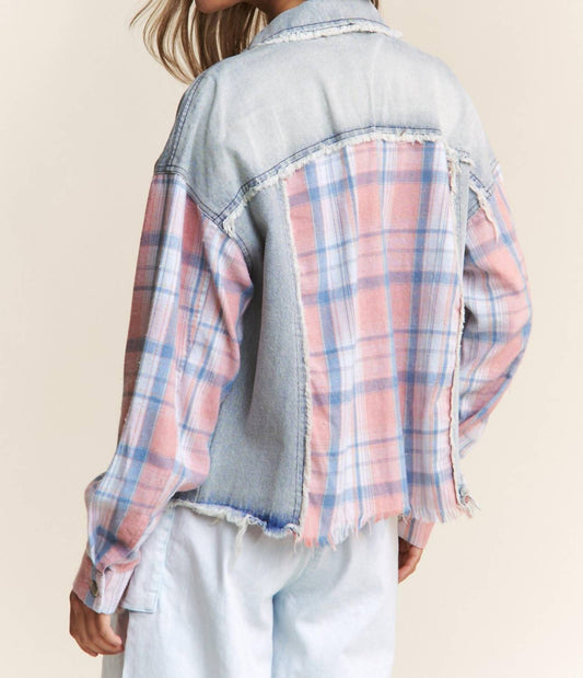 J.Nna - Color Block Plaid And Denim Jacket