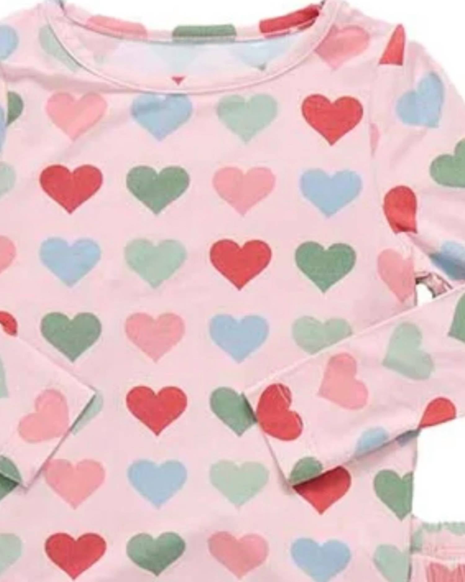 PINK CHICKEN Girls' Pajama Set in pink small hearts - kids' sleepwear - detail view